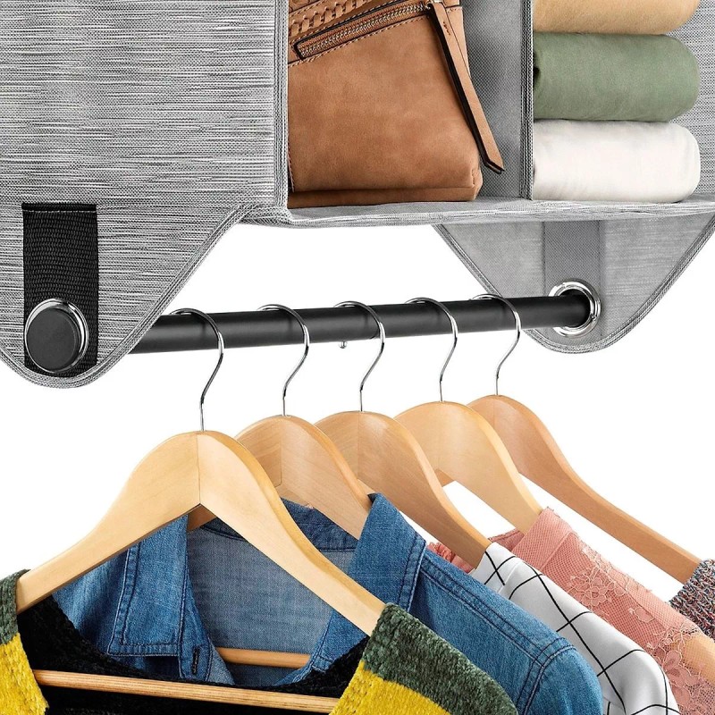 WM Organizador Colgante Closet Armario 4 Cubos Y Barra Metalica
