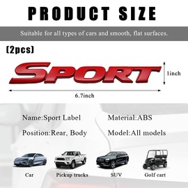 DXNQ 2 PCS 3D Sport Sticker for Car, Automotive Sport Edition Emblem Decals with Strong Adhesive, Universal Sport Badge Stickers for Bumper Tailgate Side Fender, Car Accessories (Red)