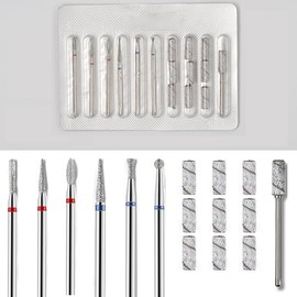 10 Piece Nail Drill Bits Set includes Cuticle Bit and Small Sanding Band (3/32 Inch), Professional Rotary Burrs Diamond Cuticle Remover Bits
