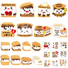 ANGOLIO Marshmallow Religious Ornament Craft Kit - 123Pcs Jesus Loves You S'More DIY Paper Craft Kit Make Your Own Marshmallow Hanging Ornament with Sticker for Kids VBS Sunday School DIY Art Activity