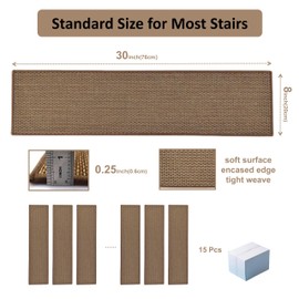 Szyeequoo Stair Treads Non Slip,Stair Treads for Wooden Steps Indoor,15 Pcs 8*30inch Stair Treads,Reusable Adhesive Stair Runner for kids&Dogs,Surface Polyester TPE Backing Carpet Stair Treads Brown