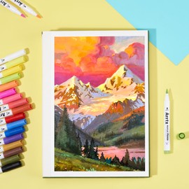 Arrtx Acrylic Markers 60C Scenic Colors,Brush Tip,Water Based Ink,Water Resistant Paint Pens Paint Art Markers for Rock Painting Stone Wood Ceramic Canvas Metal Plastic DIY Project Artist