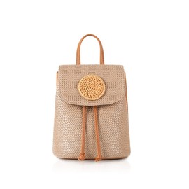 Muzhilun Rucksack, Grass Knitting Bag, Women's, Basket Backpack, Hand Knitting, Hand Knitting, Patchwork, Shoulder Backpack, Cute, Summer Bag, For Beach Fireworks Displays, Yukata, brown1