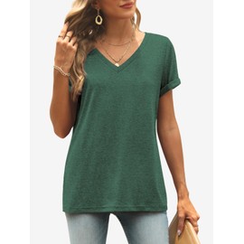 T Shirts Short Sleeve V Neck Tees Womens Fashion Green Tops Trendy Casual Summer Spring Outfits Clothes 2025 Beach