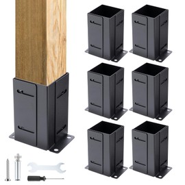 4x4 Post Base (Set of 6), Adjustable Heavy-Duty 4x4 Post Brackets for Wood Posts, Powder-Coated Steel Anchors for Deck, Pergola, Fence or Mailbox – Black Rust-Resistant Outdoor Support