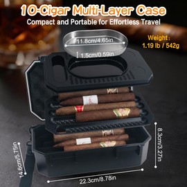 Crefun Travel Cigar Case for 10 Cigars with Ashtray, ABS