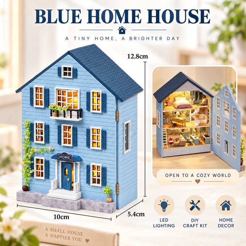 DIY Miniature House Kit with Furniture and LED Light, Wooden