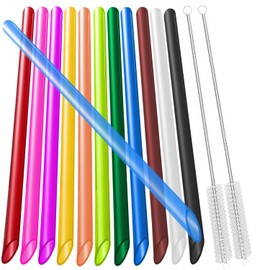vgggrd 12 Pack Reusable Plastic Boba Straws, 12 mm X 10.3 inch Smoothie Straws with 2 Cleaning Brushes, Wide Straws for Bubble Tea, Tapioca Pearls, Milkshakes (Multicolor)