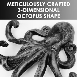 JJ PRIME - Octopus Key Holder for Wall | Animal Decor Key Hooks for Wall | Key Hooks Wall Mounted | Octopus Ornament Cast Iron Hooks - Decorative Coat Hooks for Entryway, Hallway, Office (Silver)
