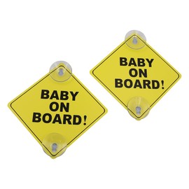 ieron Baby On Board Reusable Car Warning Signs 5" x 5" with Double Suction Cups - Pack of 2 - Car Window Safety Stickers, Essential to Protect Your Baby On