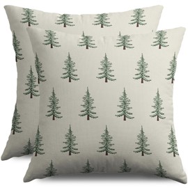 Smozenith Christmas Pillow Covers 18x18 Set of 2, Dark Light Green Xmas Tree Decorative Throw Pillowcases Outdoor Winter Holiday Theme Decoration Rustic Farmhouse Cushion Cases Couch Sofa Bed Decor