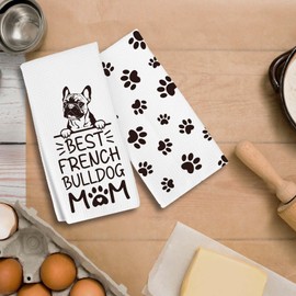 RZQIJ Best French Bulldog Mom Towels Dish Towels Dishcloth, Dog Mom Gifts for Women Dog Lovers, Cute French Bulldog Decor for Kitchen Bathroom Home, 16 x 24 Farmhouse Decoration Towels Set of 2.(067)