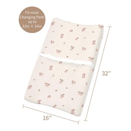 Changing Pad Cover for Baby Boy Girl 2 Pack, Muslin Changing Table Pad Covers with Boho Style, Neutral Nursery Bedding Essentials Soft and Breathable (Vintage Blossom & Pink)