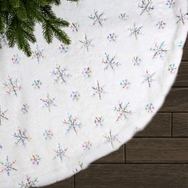SAVITA Christmas Tree Skirt, 48 Inch Luxury Faux Fur Christmas Tree Skirt, Snowy White Tree Skirt for Christmas Decorations (Rainbow)