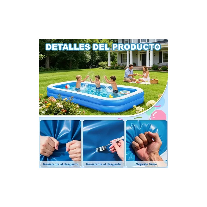 200cm Alberca Inflable Rectangular Piscinas Con Dos Flotador Azul