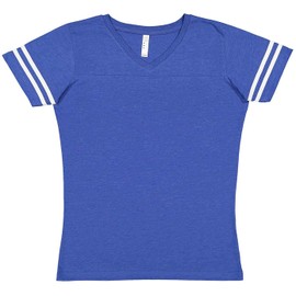 LAT Ladies Fine Jersey Short Sleeve Football Tee (3537) Vintage Royal/Blended White, XL