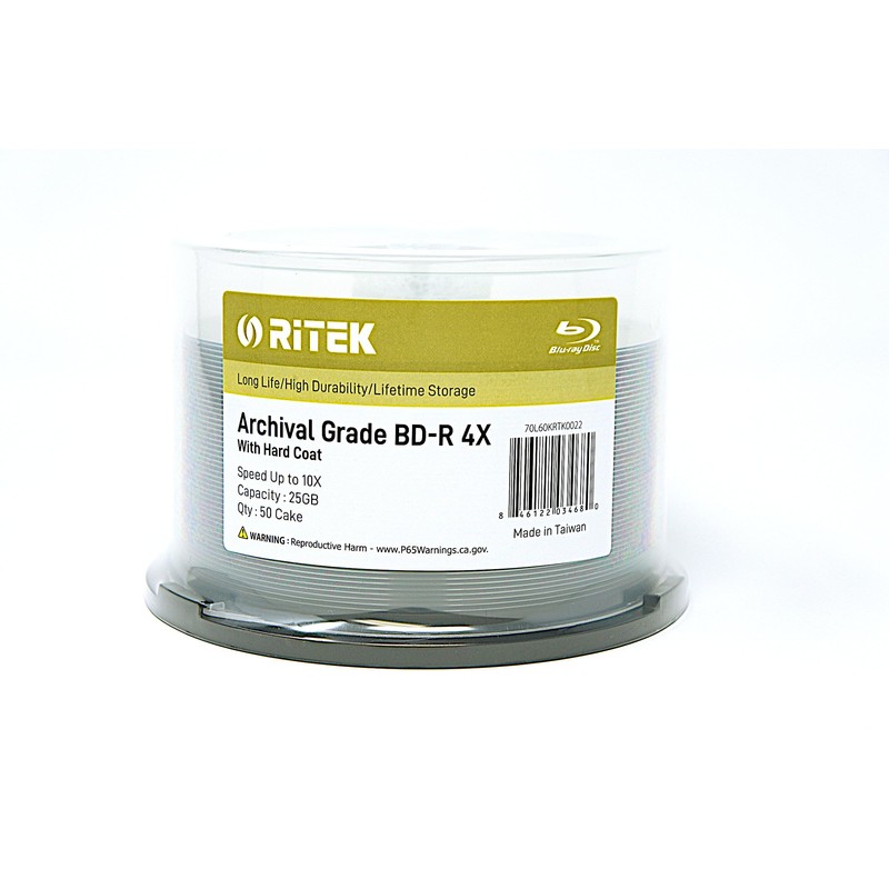 50 Pack Ritek BD-R 25GB 4X Archival Grade Blank Disc