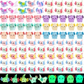 YIHXYIHX 100 Pcs Luminous Mini Axolotl Resin Tiny Axolotl Figures Ornament Glow in The Dark Miniature Resin Animals for Garden DIY Landscape Aquarium Birthday Party Decoration