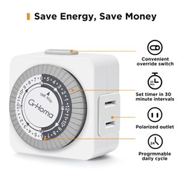G-Homa Timers for Electrical Outlets 4 Packs,24 Hour Indoor Plug-in Mechanical Timer,30 Minute Intervals, Daily On/Off Cycle,1 Polarized Outlet, for Grow Light,Christmas Lights, Lamps ETL Listed