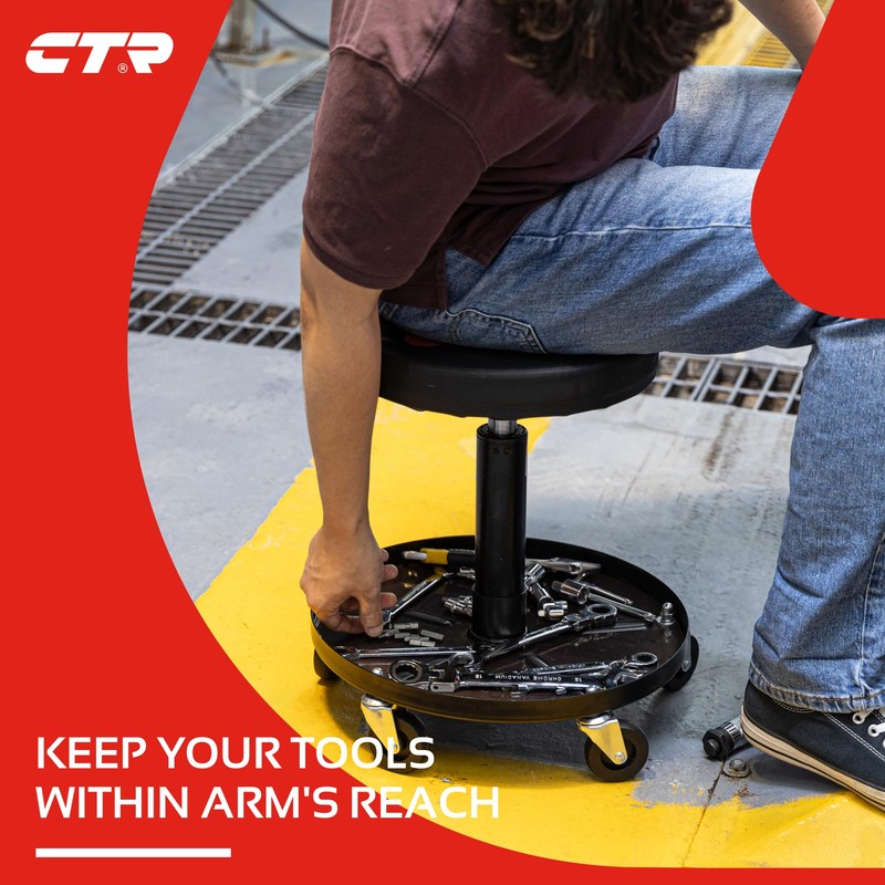 CTR Rolling Mechanic Shop Stool with Magnetic Tool Tray, Heavy