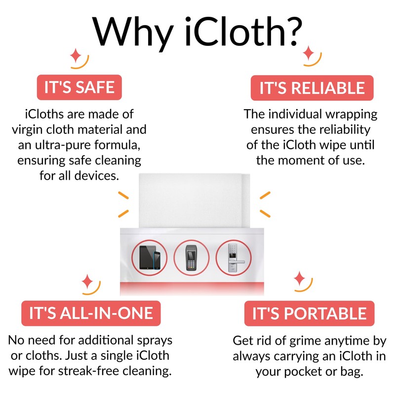 iCloth 70% Isopropyl Alcohol Large Screen and Electronics Wipes, Lint-Free,