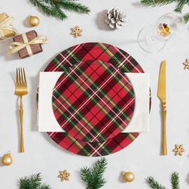 LeZakaa 25Pcs Christmas Paper Plates - Vintage Red and Black Plaid Design Disposable Party Plates Decorative Tableware Supplies Table Decor - 7 Inch