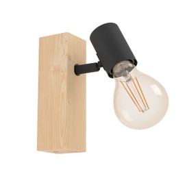 EGLO Wandlampe Townshend 3, Vintage Wandleuchte im Industrial Design, Retro Lampe aus Stahl und Holz, Farbe Schwarz, braun, Fassung E27, FSC zertifiziert