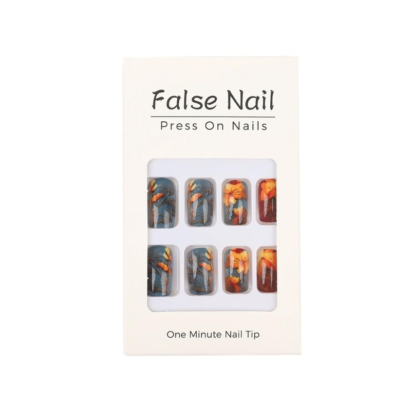 Fall Press on Nails Maple Leaves Fake Nails Medium Square