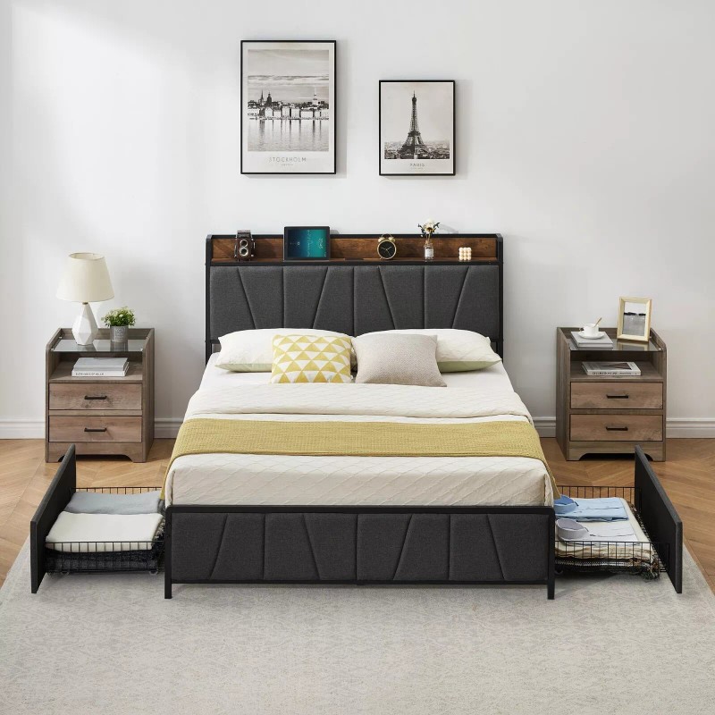 Jojoka Twin Full Queen Size Upholstered Platform Bed Frame with