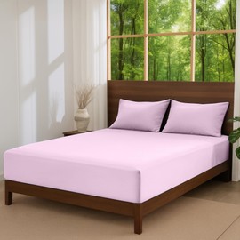 LINENOVA King Single Fitted Sheet Set – 2-Piece Ultra Soft 1800TC Microfiber, Extra Deep Pocket 40cm, 1 Fitted Sheet + 1 Pillowcase - Light Pink