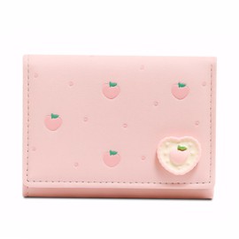 YAMEIZE Cute Wallet Women Ladies Small Tri-fold Wallets Slim PU Leather with Card Holder Coin Purses for Girls Pink Strawberry Decoration