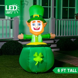Joiedomi 6 FT St Patricks Day Inflatable Leprechaun in Cauldron Pot of Gold Coin Inflatable Yard Decorations with LED Light Build-in