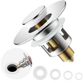 Universal Bathroom Sink Stopper for Standard Drain Holes, All Metal Pop Up Sink Strainer with Bullet Core Push Type Stainless Steel Plug, Polished Chrome