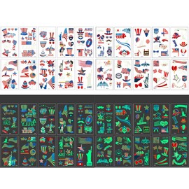 150pcs 20Sheets Luminous 4th of July Decorations Temporary Tattoos Red White and Blue American Flag Glow Tattoos Stickers for Independence Day