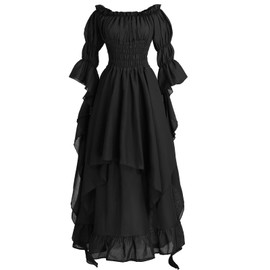 NSPSTT Victorian Dress Renaissance Costume Women Gothic Witch Dress Medieval Wedding Dress(XXL/3XL, Black)