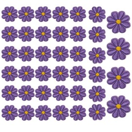 40 Pcs Embroidered Appliqué Patches Embroidery Sunflower Daisy Flower Sew On Iron On Patch Badge Bag Hat Jeans Jackets Applique (Purple)