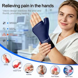 Wrist Ice Pack Wrap with Thumb Brace for Either Hand - 2 pcs Reusable Gel Glove for Hot & Cold Therapy - Pain Relief for Carpal Tunnel, Arthritis, Tendonitis & Sports Injuries L/XL (Blue)