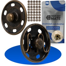 Press Studs for Sewing, Diameter 6 mm Outside, 20 Pairs, in Bronze, Brass, Snap Button for Clothing, Crafts, DIY Project, Repair Buttons, Sewing Accessories, Print Button, Sewing, Replacement Metal