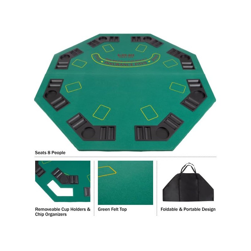 Folding Poker Table Top – 48-Inch Solid Wood Topper –