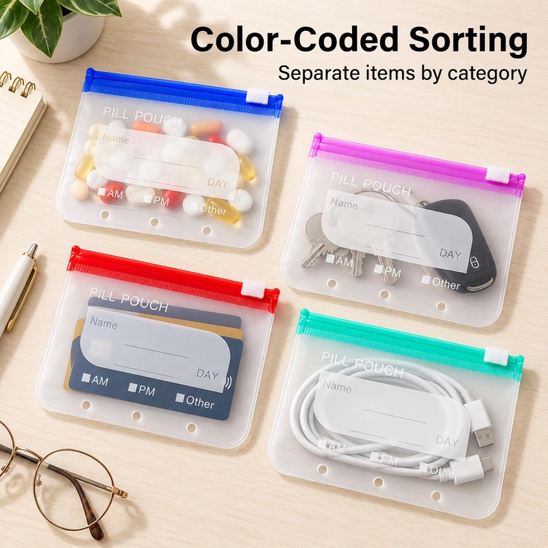 Pill Pouches Bags for Travel 14 Pieces, A8 Reusable Zippered