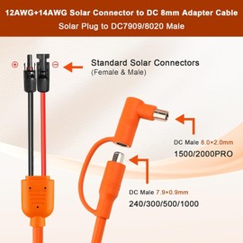 Solar to DC 8mm Charge Extension Cable 3FT,12AWG+14AWG Solar Cable with Solar Panel Connector to DC7909/8020 Compatible with Anker,GZ Yeti,BLUETT,Jackery Portable Power Station