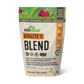 Iron Vegan Athlete's Blend Protein Powder Natural Vanilla, Assists in Building Lean Muscle Tissue. With 33g of Plant Protein and 8g of Vegan BCAAs, Non-GMO, Vegan, Gluten-Free, Canadian-Made, 1kg