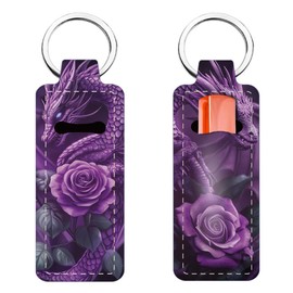 FREEBLOSS 2Pcs Chapstick Holder Keychain Lip Balm Holder Keychain Lightweight Lipstick Sleeve Pouch with Dragon&Rose Pattern for Women Girls 1.5x3.8''