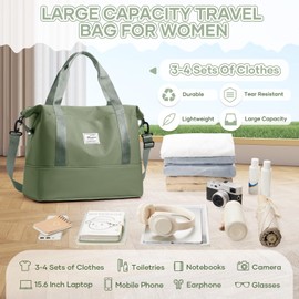 SZLX Travel Duffel Bag Weekend Bag with Trolley Sleeve, Dry & Wet Seperated Sports Gym Waterproof Carry On Bag for Women Men Weekender Tote Hospital Cabin Bag Grey Green