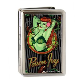 Buckle-Down Business Card Holder - POISON IVY Bombshell Pose Stripe Black/Gray/Reds/Greens - Large