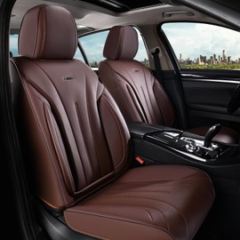 Coverado Front Seat Covers for Cars, Universal Car Seat Covers, 2 PCS Waterproof Leather Seat Cover, Driver Seat Covers Front Car Seat Protector, Breathable Car Seat Cushions Fit for Most Cars, Coffee