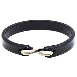 AZYOUNG Black Brown Orange Leather Bracelet Simple Narrow Band S Hook Clasp Cuff Bangle,21cm (Black)