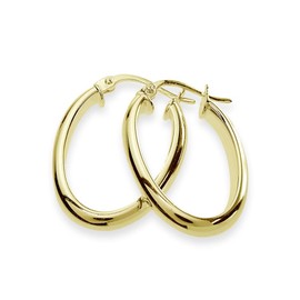 Gold Flash Sterling Silver Polished, Square-Tube and Oval Shaped 15mm Hoop Earrings, Set of 3