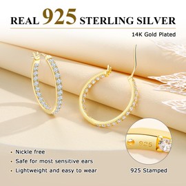 AGRULE Stunning 14K Gold Cubic Zirconia Hoop Earrings 26mm Sterling Silver Small Hoops Diamond Hoop Earrings for Women