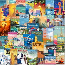Olivia Samuel 40 x Retro Travel Postcards Mixed Multipack from Many favourite popular and exotic travel destinations in vivid colour. Printed in the UK on thick 300gsm eco friendly card.